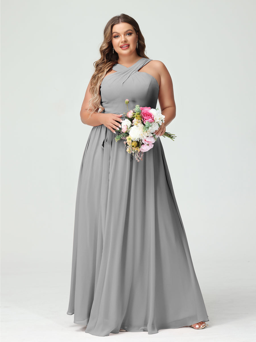Vestidos de Dama de Honra Em Chiffon Sem Mangas A-Line / Princess Criss Cross com Faixa