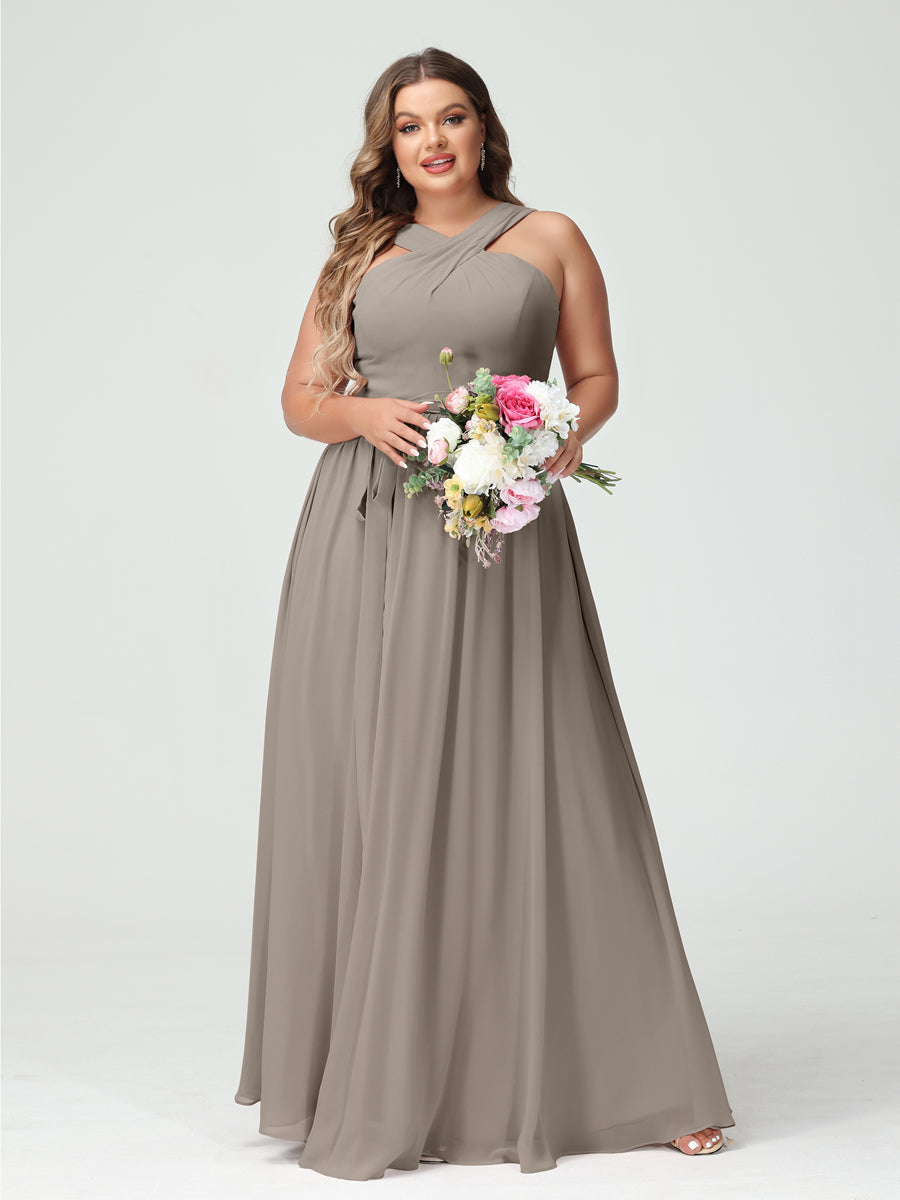 Vestidos de Dama de Honra Em Chiffon Sem Mangas A-Line / Princess Criss Cross com Faixa
