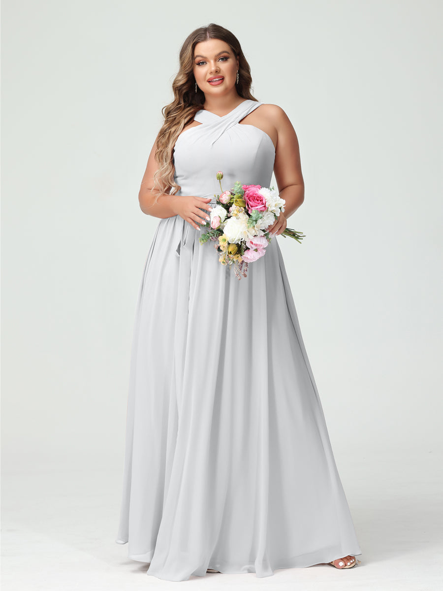 Vestidos de Dama de Honra Em Chiffon Sem Mangas A-Line / Princess Criss Cross com Faixa