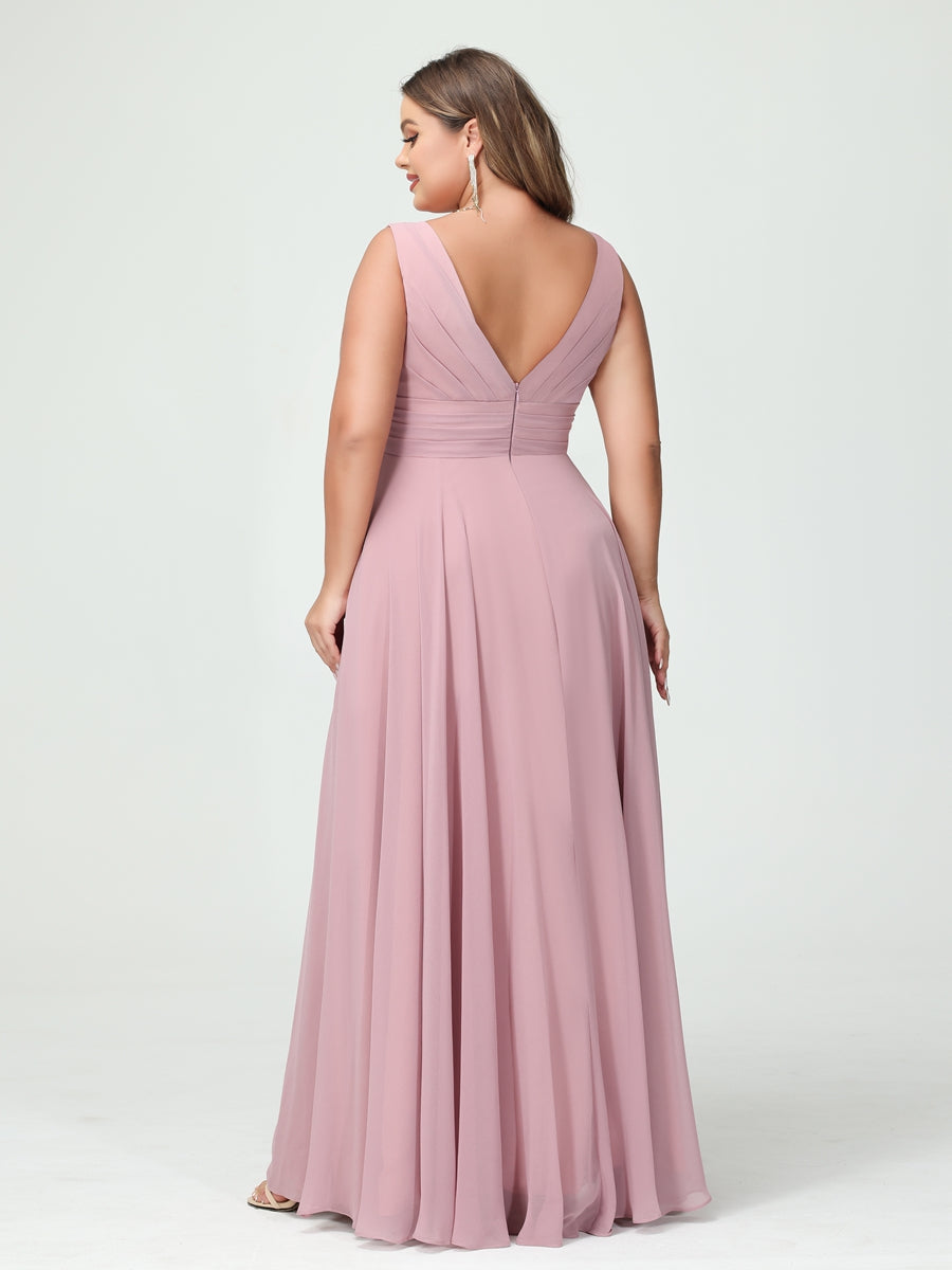 Vestidos Princesa/ Formato A com Decote Em V Sem Mangas Em Chiffon Babados Vestidos de Dama de Honra com Bolsos