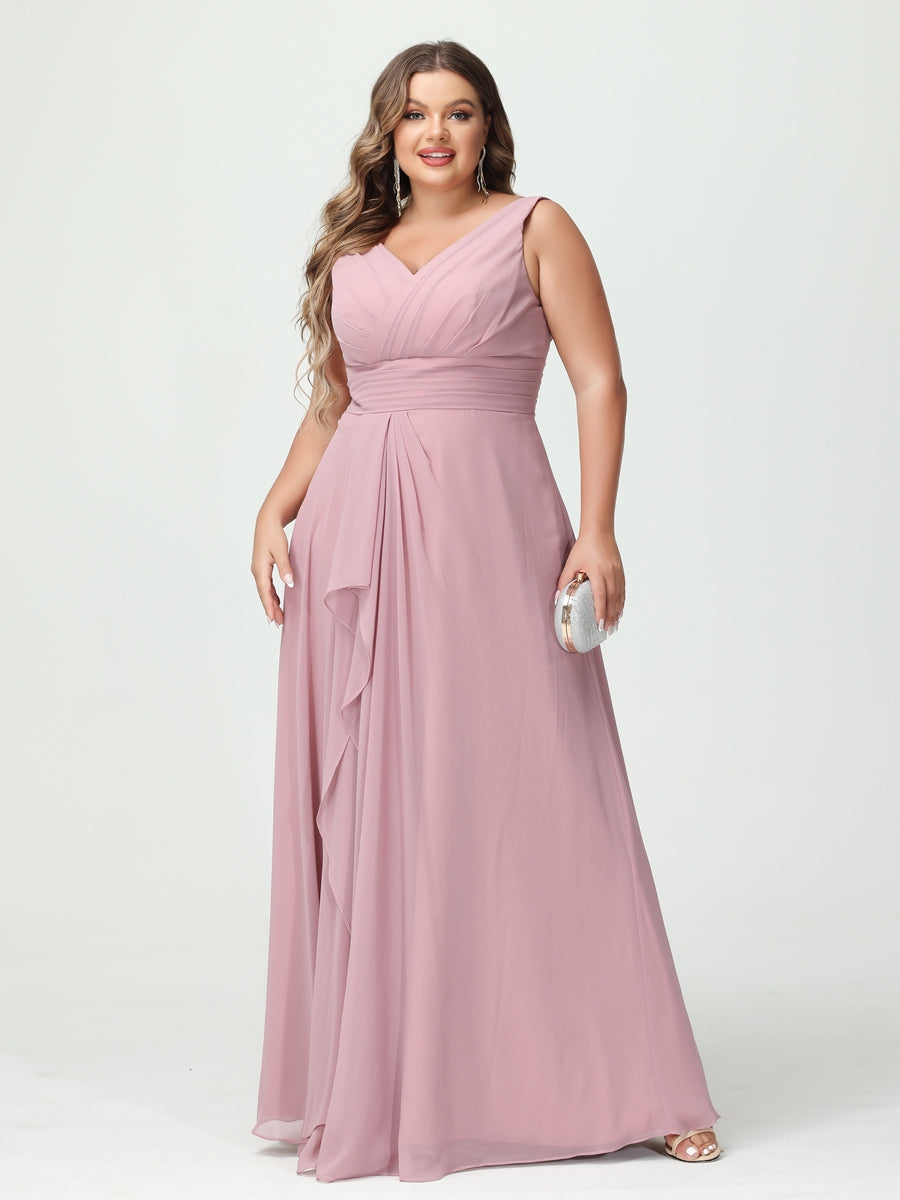 Vestidos Princesa/ Formato A com Decote Em V Sem Mangas Em Chiffon Babados Vestidos de Dama de Honra com Bolsos