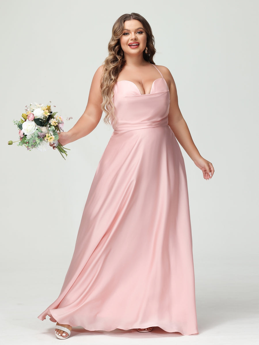 Trapézio/Princesa Alças Finas Sem Mangas Plus Size Vestidos de Dama de Honra
