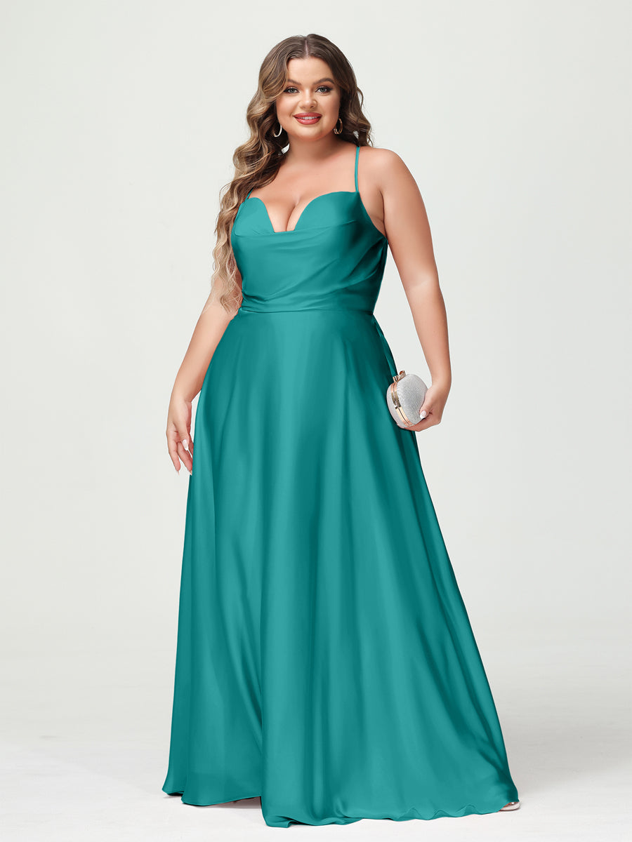 Trapézio/Princesa Alças Finas Sem Mangas Plus Size Vestidos de Dama de Honra
