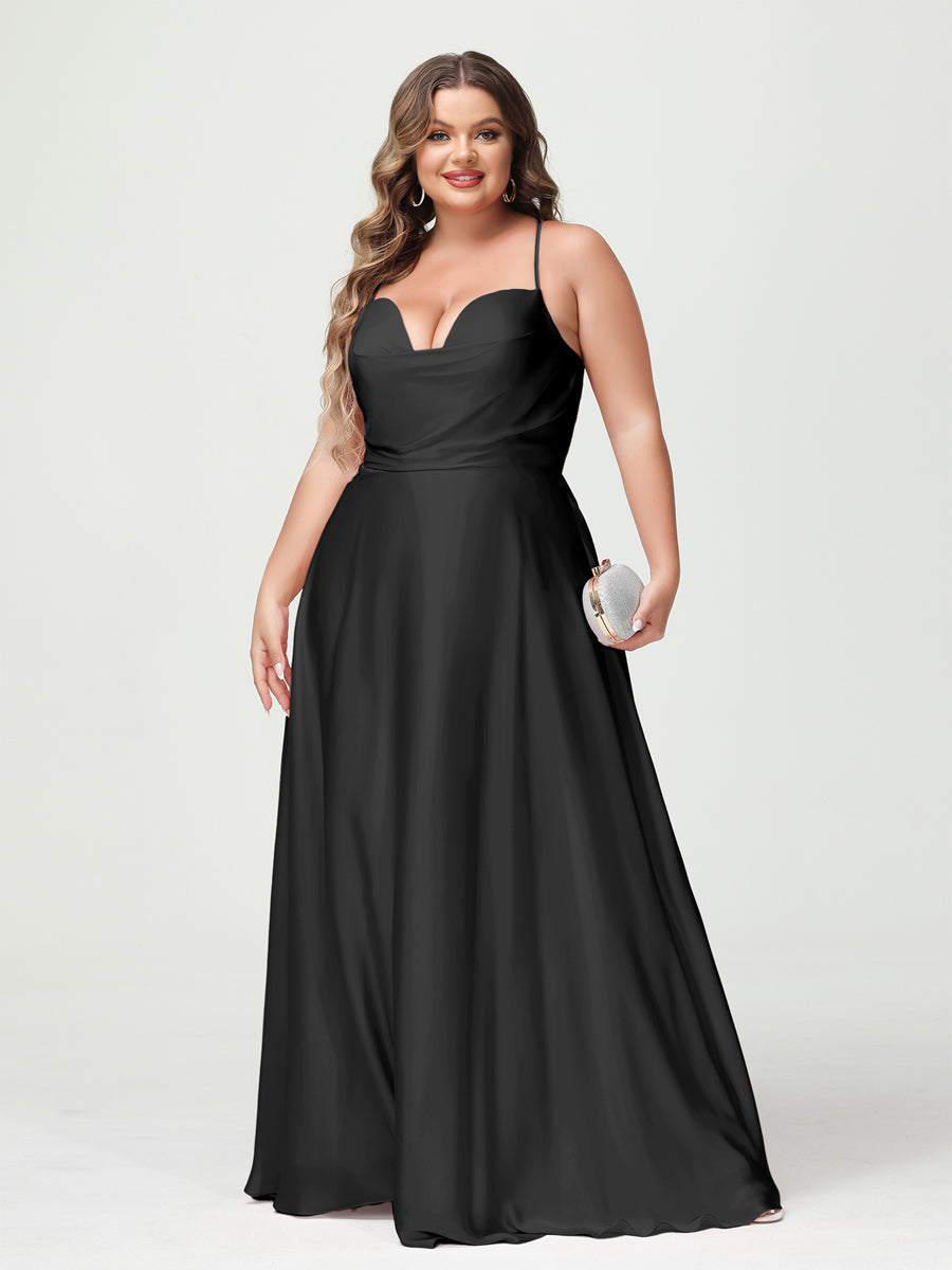 Trapézio/Princesa Alças Finas Sem Mangas Plus Size Vestidos de Dama de Honra