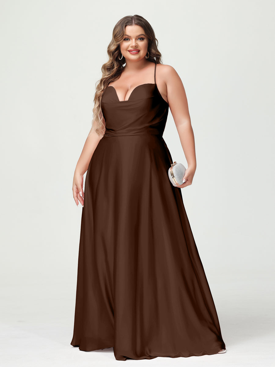 Trapézio/Princesa Alças Finas Sem Mangas Plus Size Vestidos de Dama de Honra