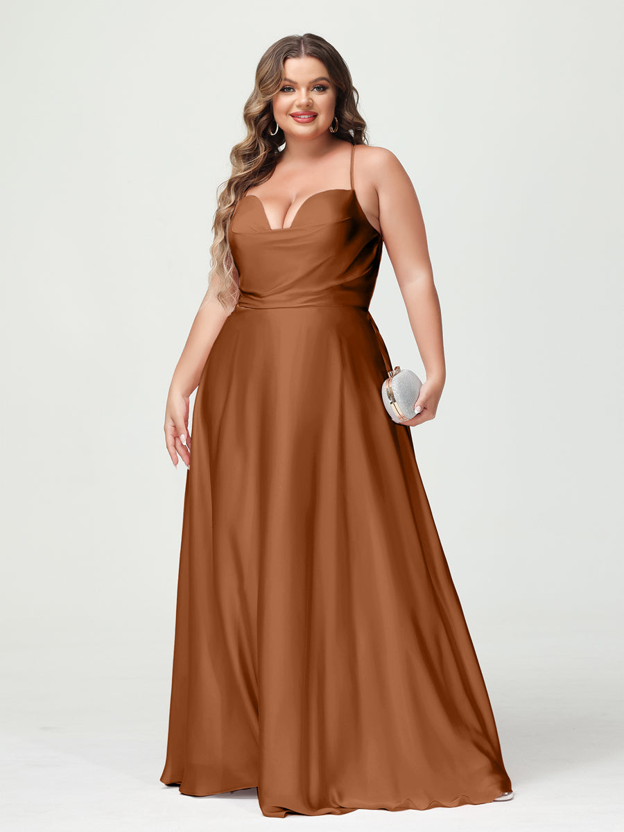 Trapézio/Princesa Alças Finas Sem Mangas Plus Size Vestidos de Dama de Honra