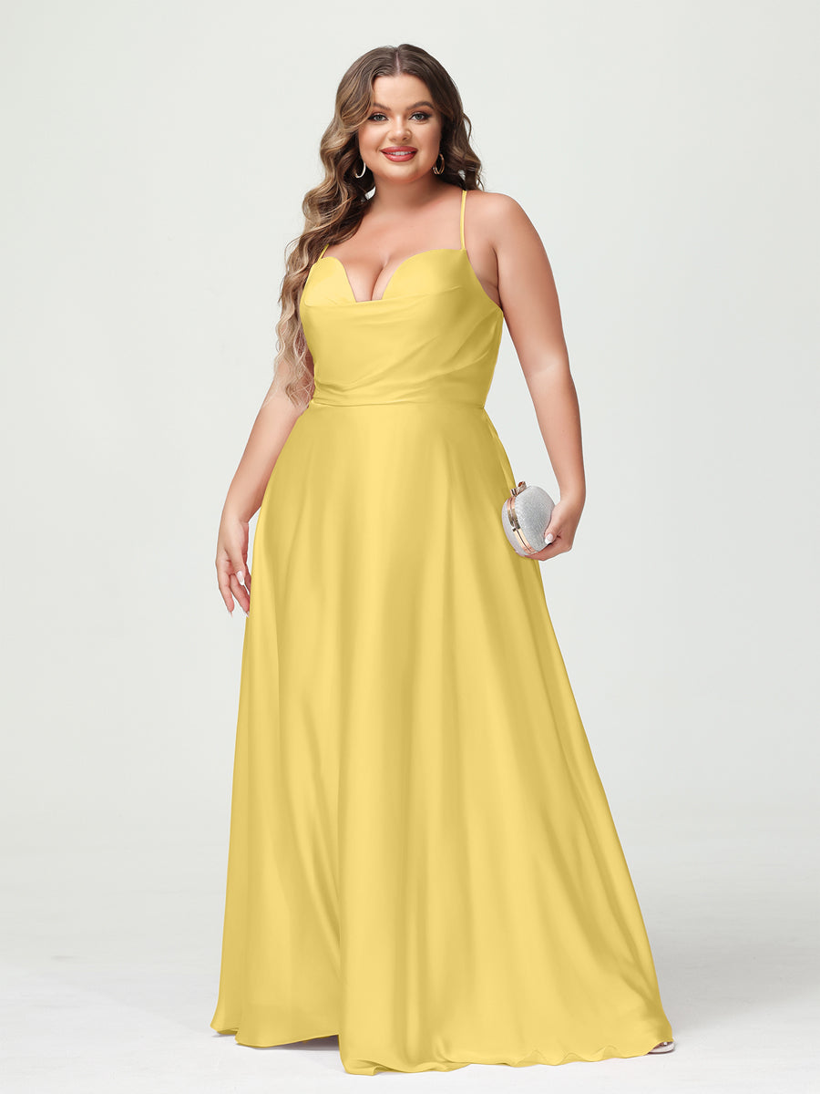 Trapézio/Princesa Alças Finas Sem Mangas Plus Size Vestidos de Dama de Honra