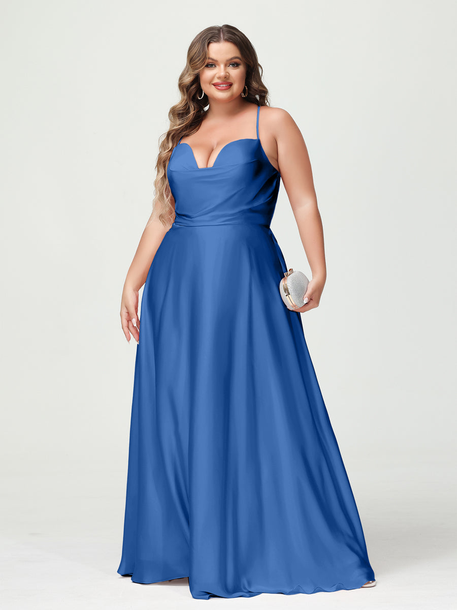 Trapézio/Princesa Alças Finas Sem Mangas Plus Size Vestidos de Dama de Honra