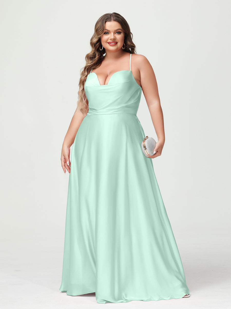 Trapézio/Princesa Alças Finas Sem Mangas Plus Size Vestidos de Dama de Honra