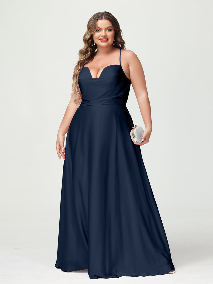 Trapézio/Princesa Alças Finas Sem Mangas Plus Size Vestidos de Dama de Honra