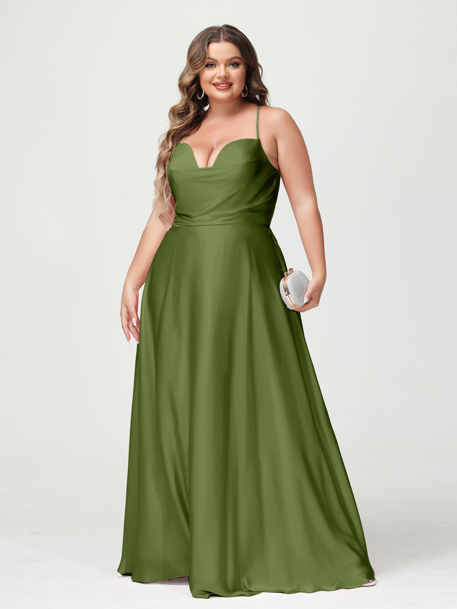 Trapézio/Princesa Alças Finas Sem Mangas Plus Size Vestidos de Dama de Honra