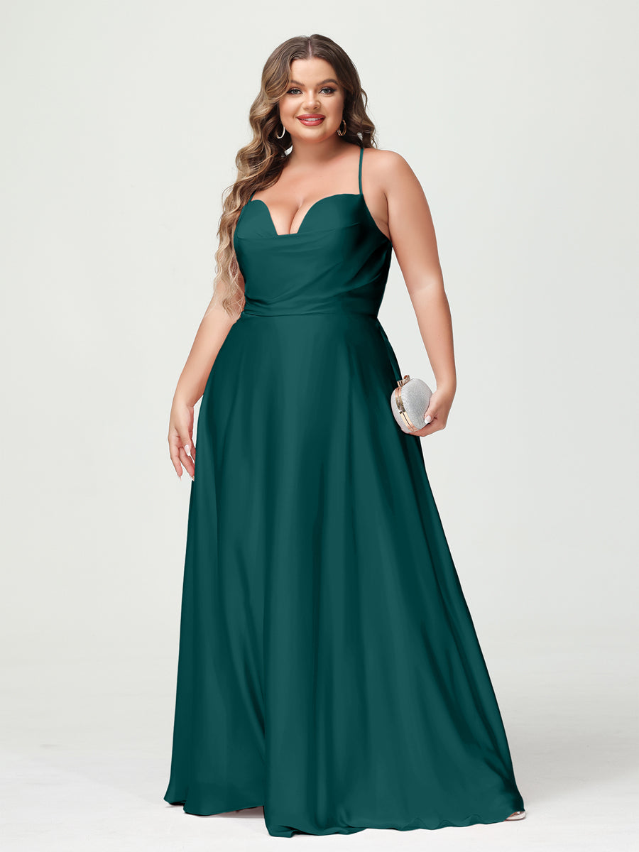 Trapézio/Princesa Alças Finas Sem Mangas Plus Size Vestidos de Dama de Honra