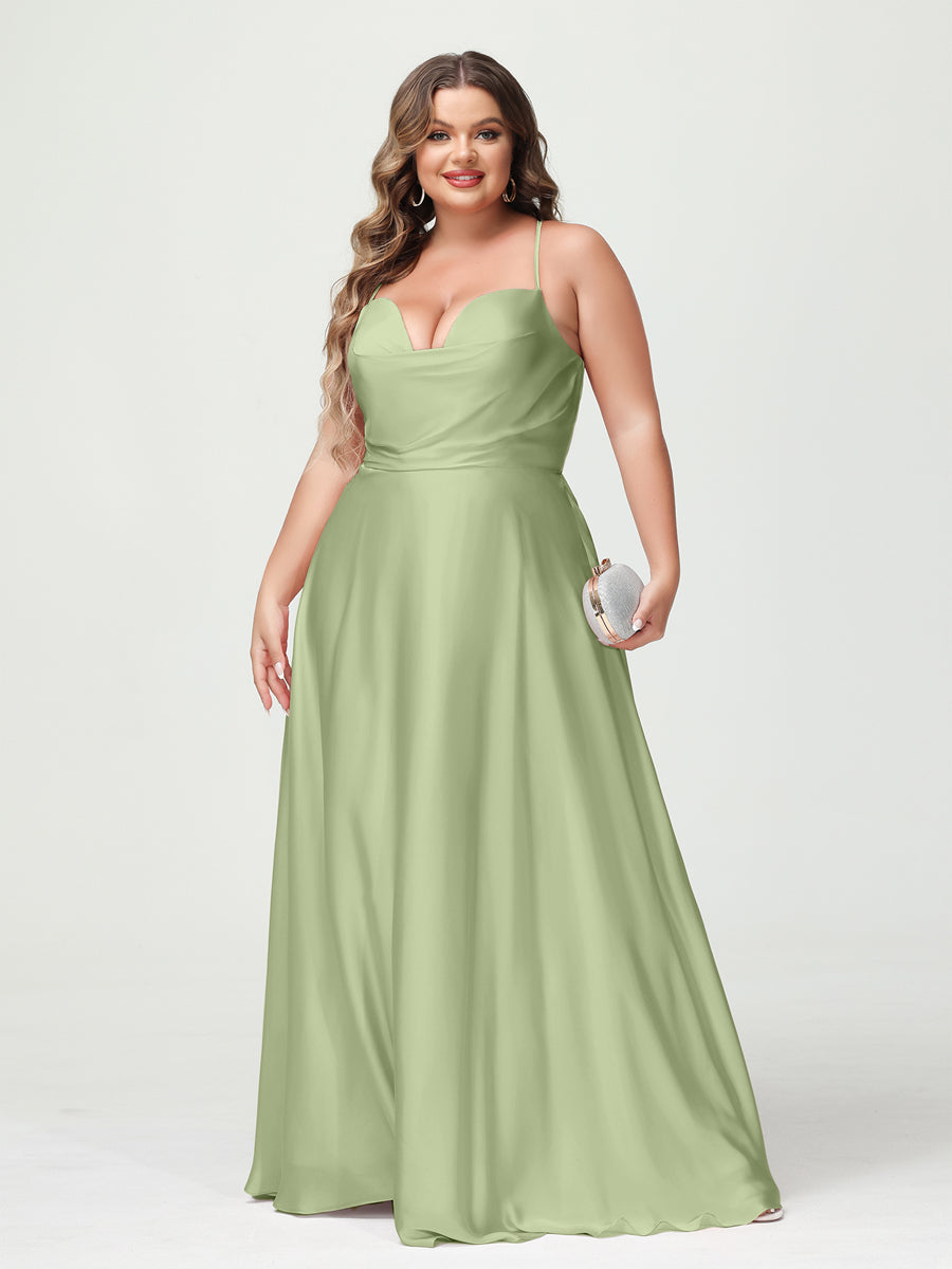 Trapézio/Princesa Alças Finas Sem Mangas Plus Size Vestidos de Dama de Honra