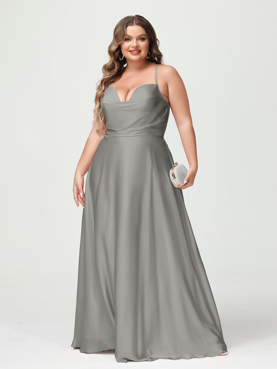 Trapézio/Princesa Alças Finas Sem Mangas Plus Size Vestidos de Dama de Honra