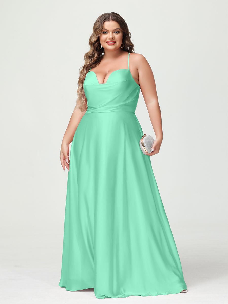 Trapézio/Princesa Alças Finas Sem Mangas Plus Size Vestidos de Dama de Honra