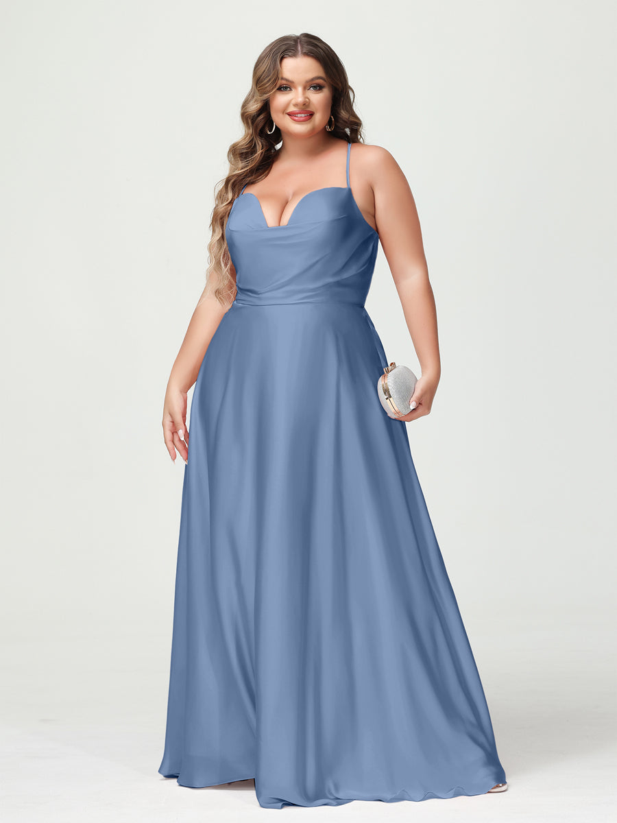 Trapézio/Princesa Alças Finas Sem Mangas Plus Size Vestidos de Dama de Honra