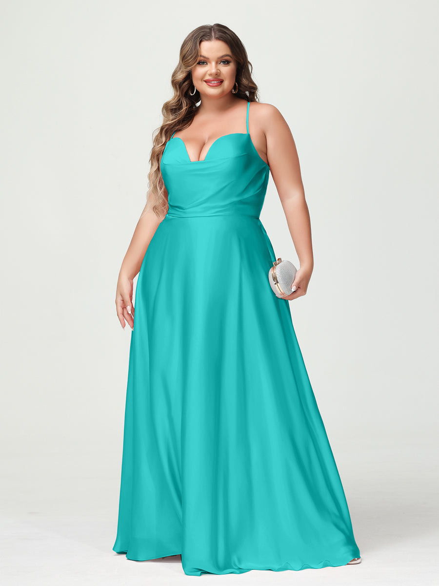 Trapézio/Princesa Alças Finas Sem Mangas Plus Size Vestidos de Dama de Honra