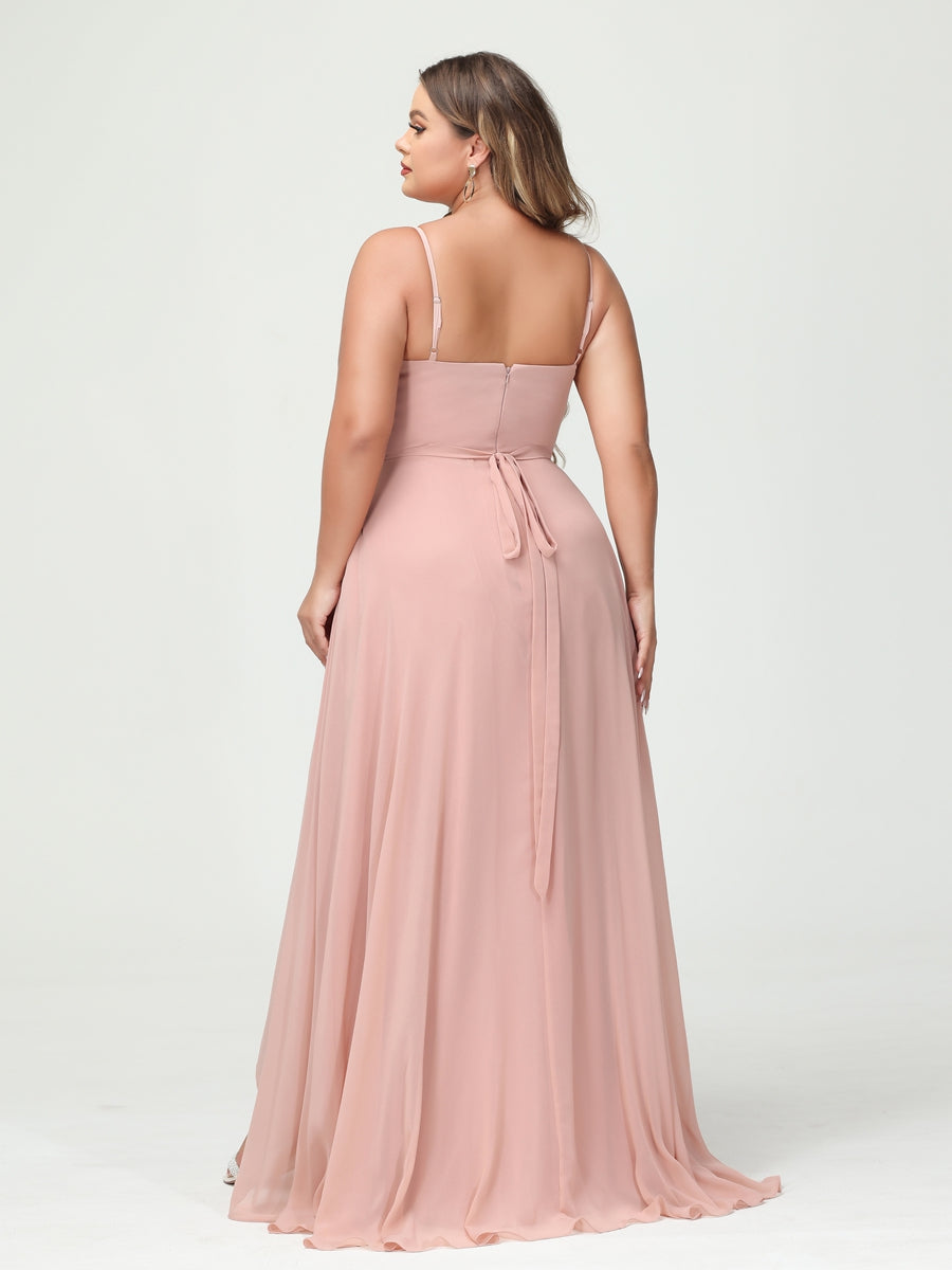 Vestidos Princesa/ Formato A com Alças Finas Em Chiffon Babados Assimétricos Vestidos de Dama de Honra com Bolsos