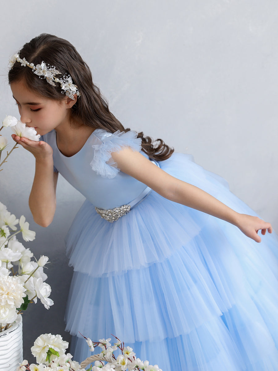 Vestido de Baile de Tule/Princesa Vestidos Floristas com Pregas Em Camadas e Strass