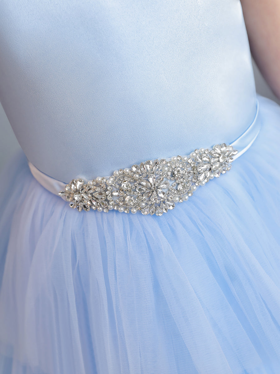 Vestido de Baile de Tule/Princesa Vestidos Floristas com Pregas Em Camadas e Strass