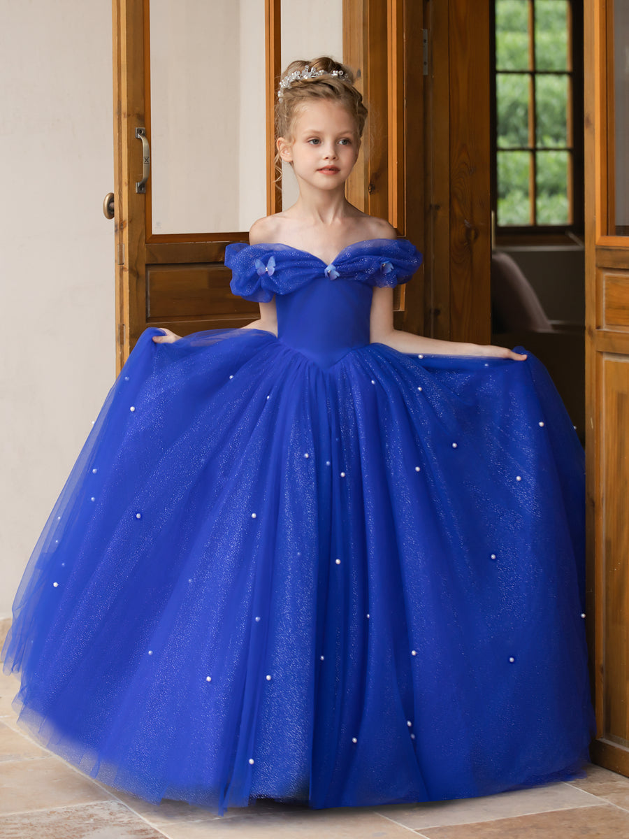 Vestidos Floridos de Tule com Ombros Largos e Pérolas e Borboletas