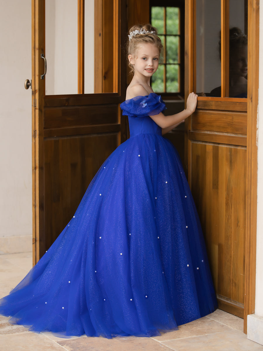Vestidos Floridos de Tule com Ombros Largos e Pérolas e Borboletas