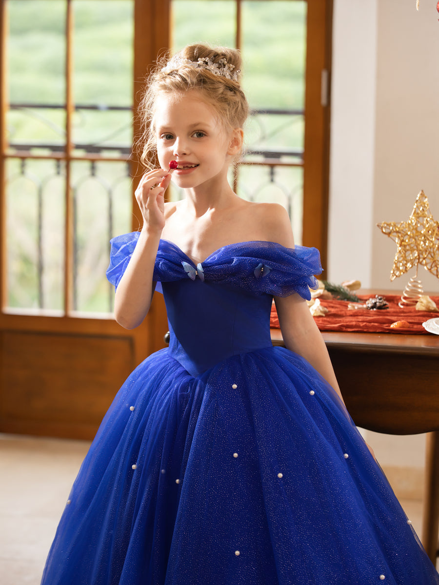 Vestidos Floridos de Tule com Ombros Largos e Pérolas e Borboletas