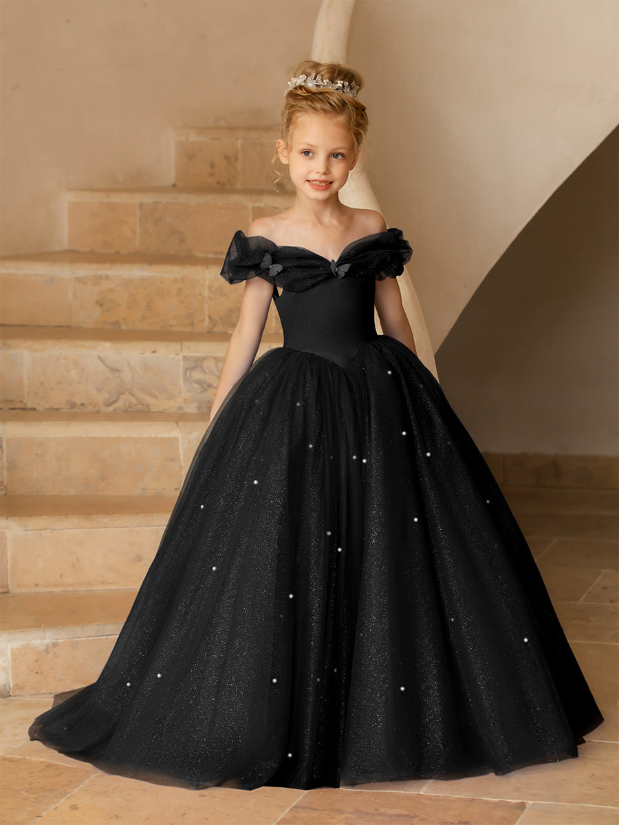 Vestidos Floridos de Tule com Ombros Largos e Pérolas e Borboletas