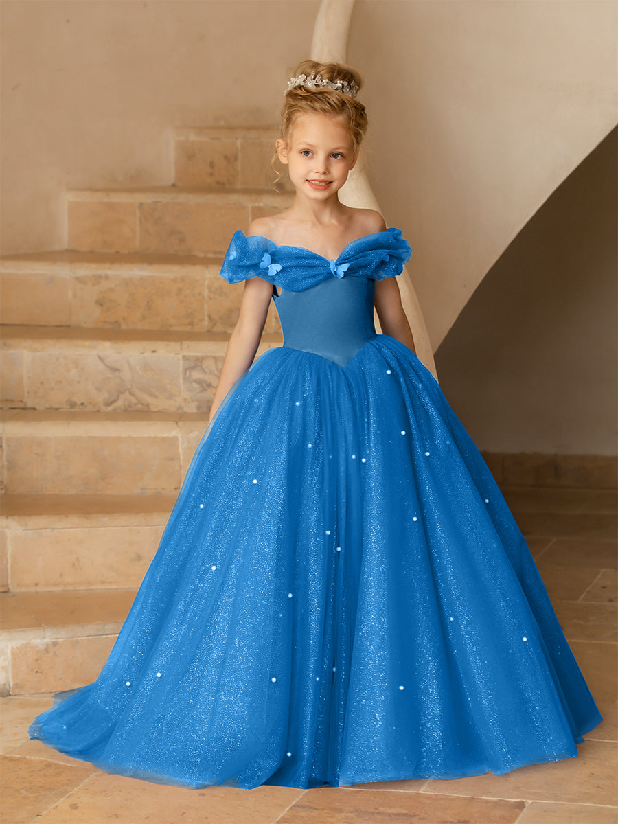 Vestidos Floridos de Tule com Ombros Largos e Pérolas e Borboletas