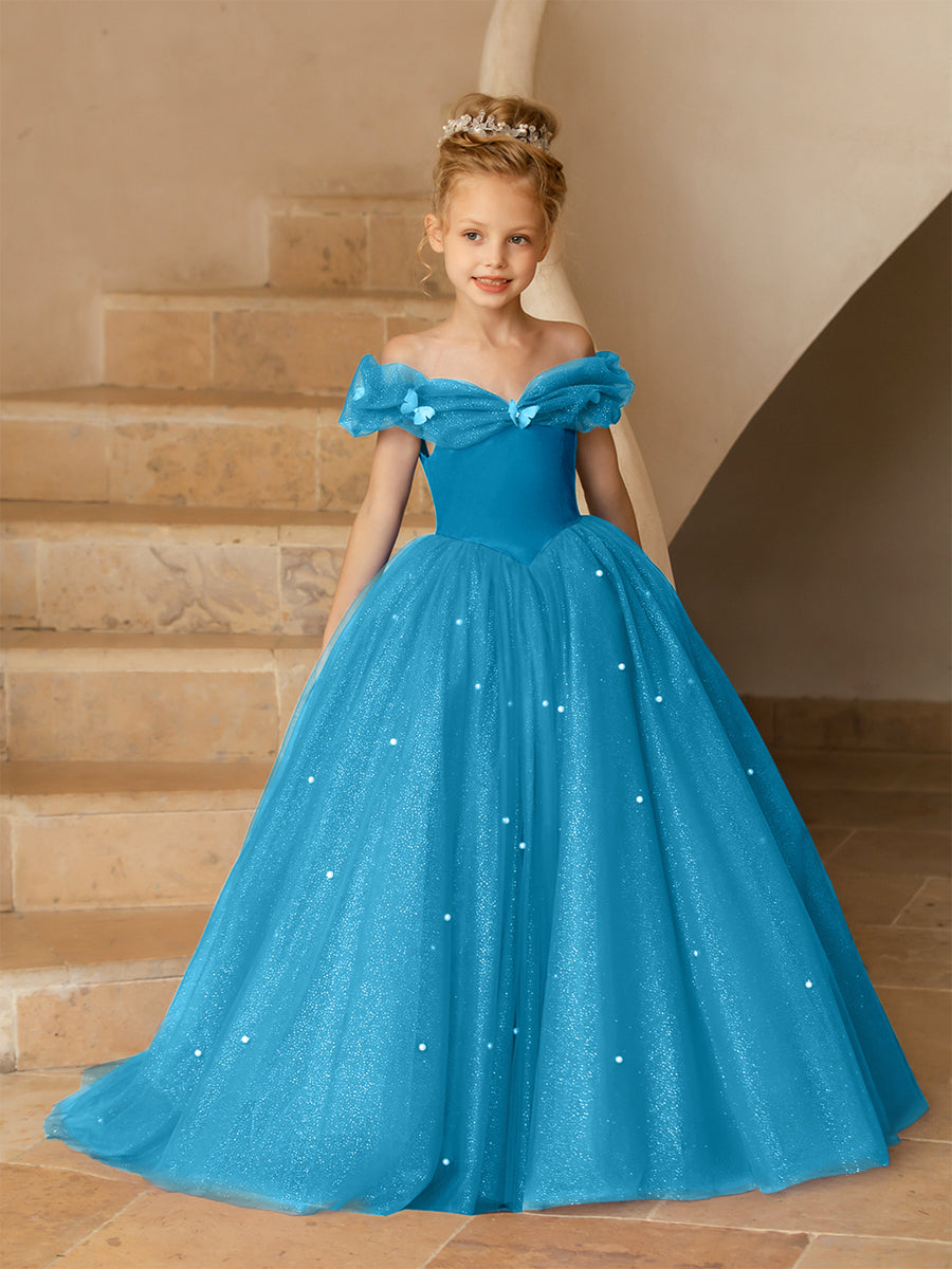 Vestidos Floridos de Tule com Ombros Largos e Pérolas e Borboletas