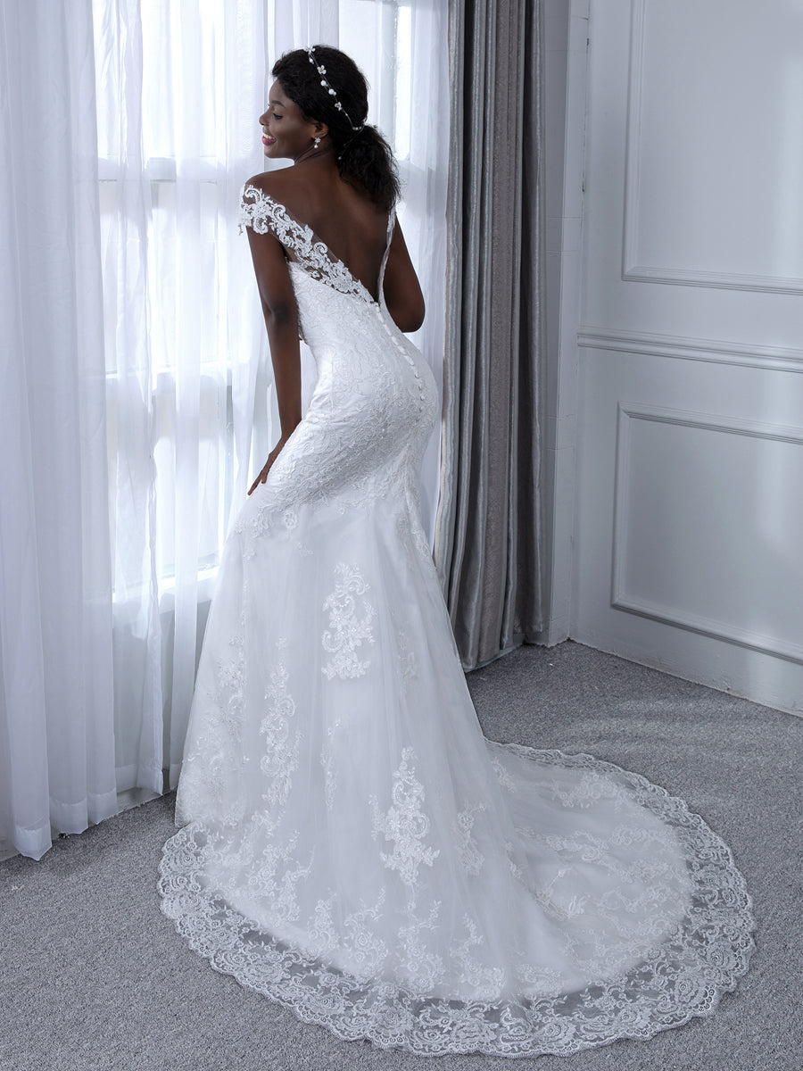 Vestidos de Noiva de Sereia de Tule Sem Mangas com Decote Transparente e Apliques
