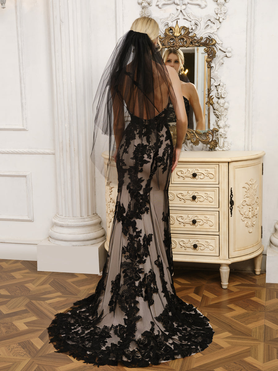 Vestidos de Noiva de Sereia de Tule Sem Mangas com Um Ombro e Apliques