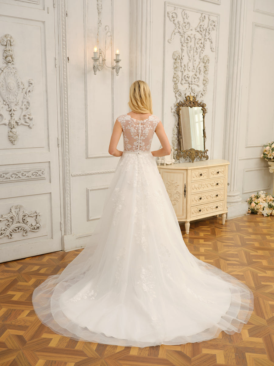Vestidos de Noiva Longos Sem Mangas com Decote Em V com Apliques e Miçangas