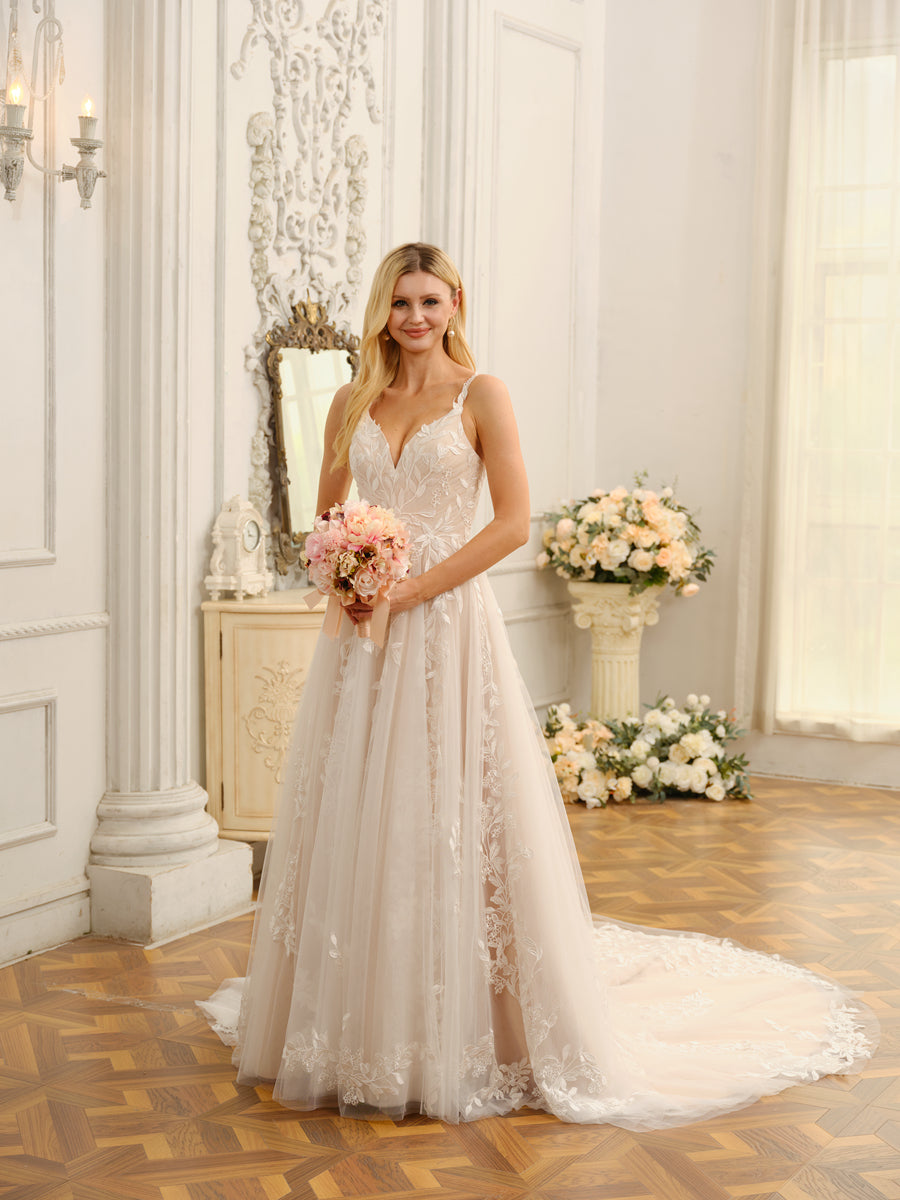 Corte A/Princesa Alças Finas Sem Mangas Vestidos de Noiva Longos com Apliques