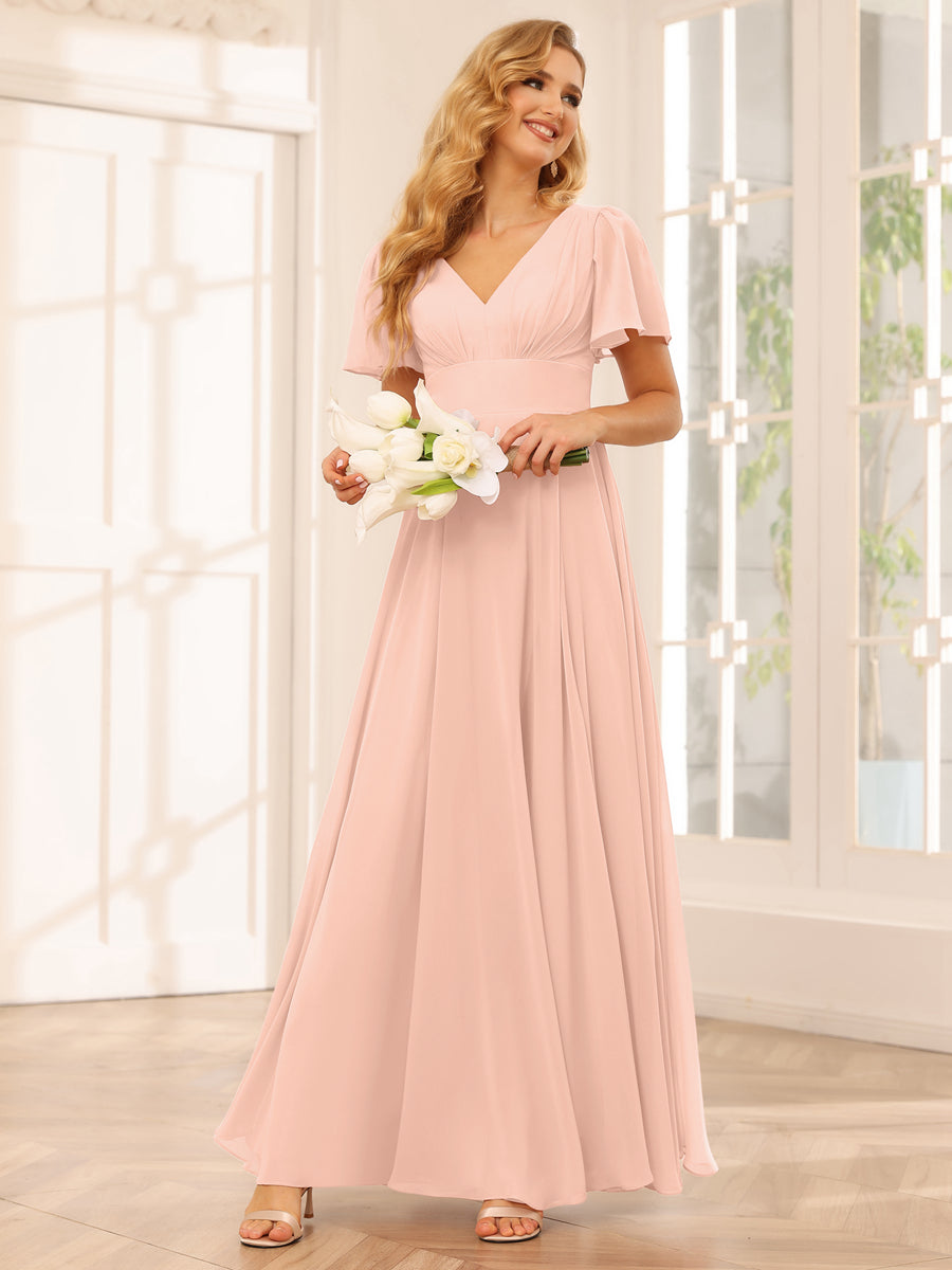 Vestidos Longos de Dama de Honra Evasê/Princesa com Decote Em V e Laterais Divididas