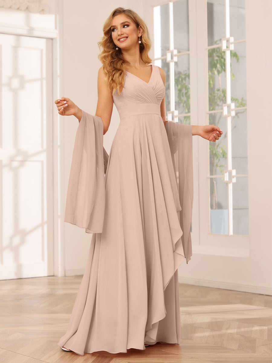 Vestidos de Dama de Honra Assimétricos Linha A/Princesa com Decote Em V e Babados