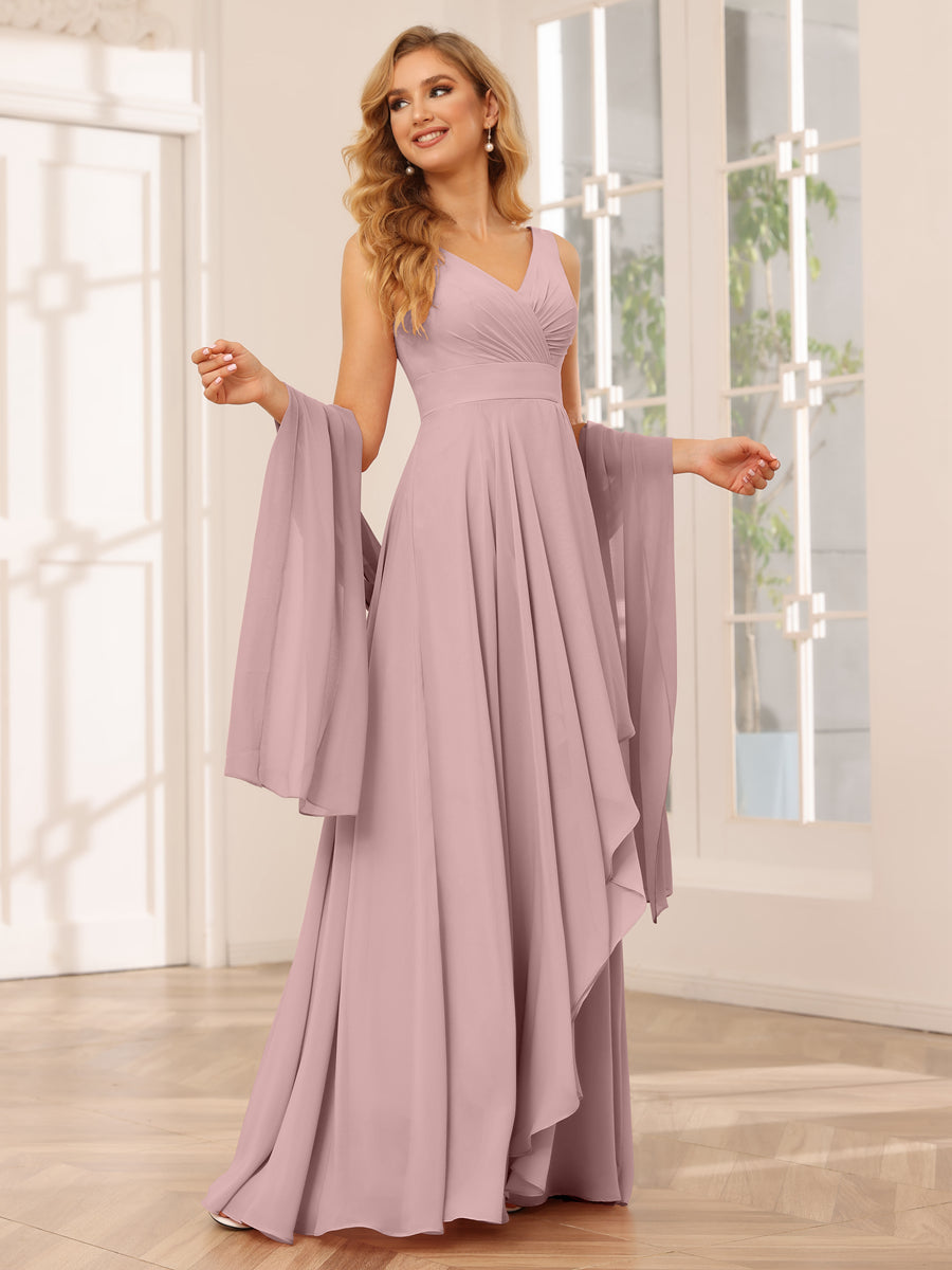 Vestidos de Dama de Honra Assimétricos Linha A/Princesa com Decote Em V e Babados