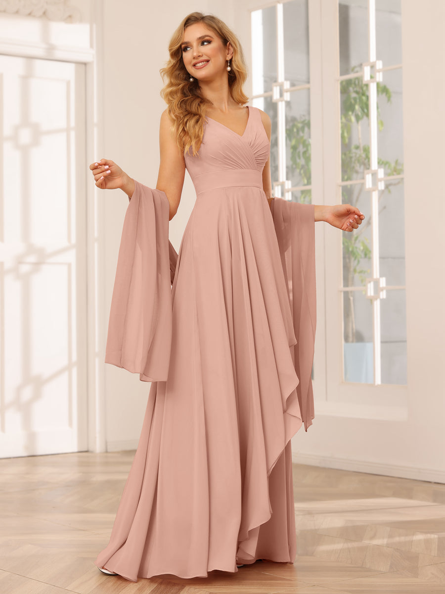 Vestidos de Dama de Honra Assimétricos Linha A/Princesa com Decote Em V e Babados