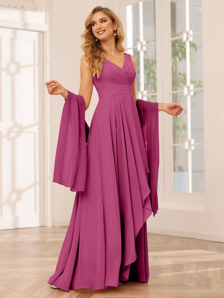 Vestidos de Dama de Honra Assimétricos Linha A/Princesa com Decote Em V e Babados