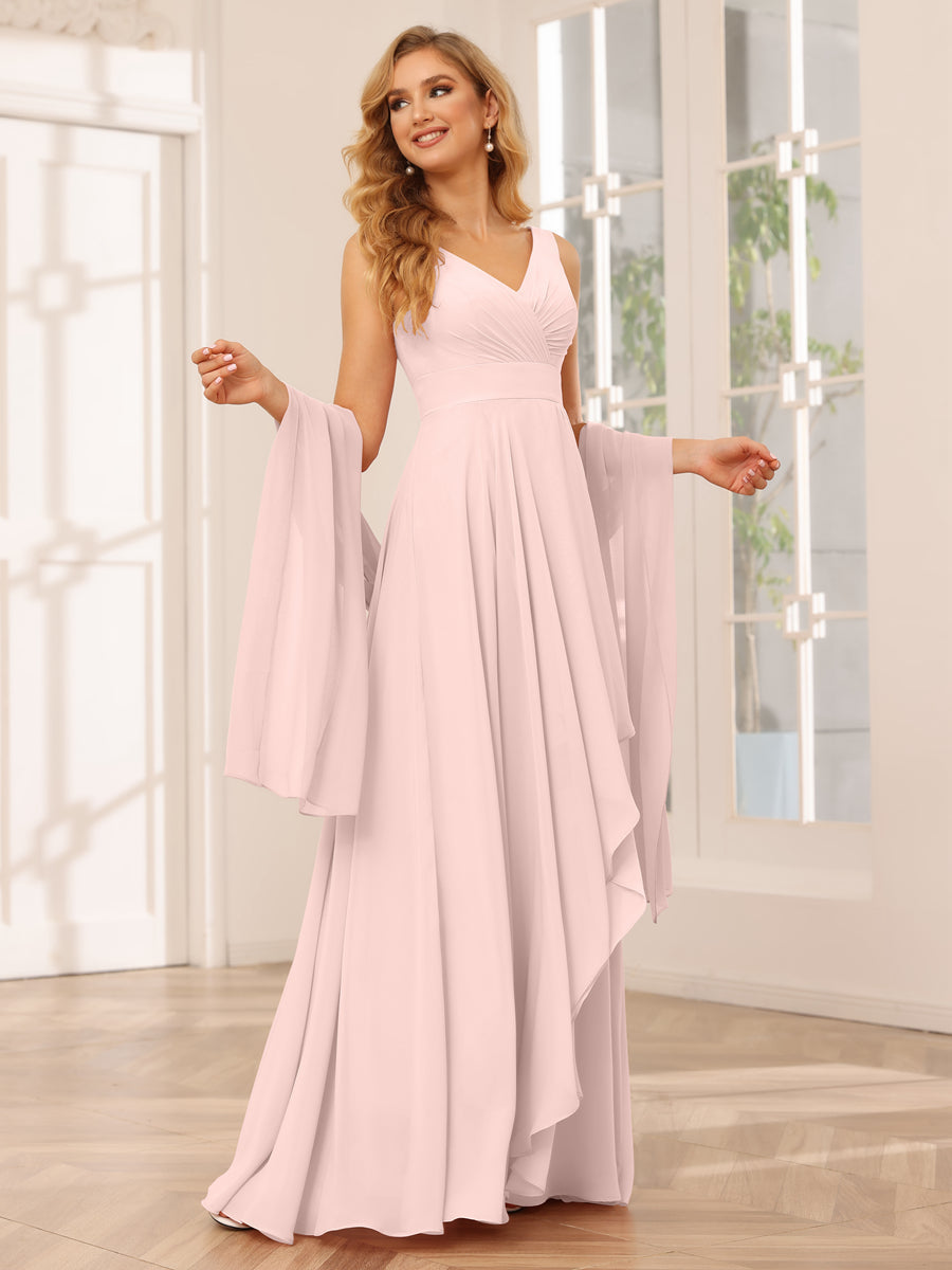 Vestidos de Dama de Honra Assimétricos Linha A/Princesa com Decote Em V e Babados