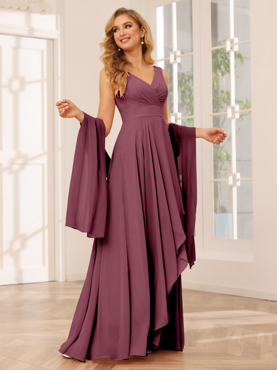 Vestidos de Dama de Honra Assimétricos Linha A/Princesa com Decote Em V e Babados