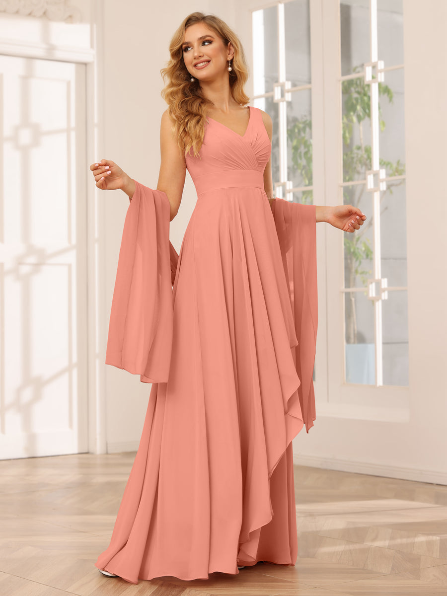 Vestidos de Dama de Honra Assimétricos Linha A/Princesa com Decote Em V e Babados