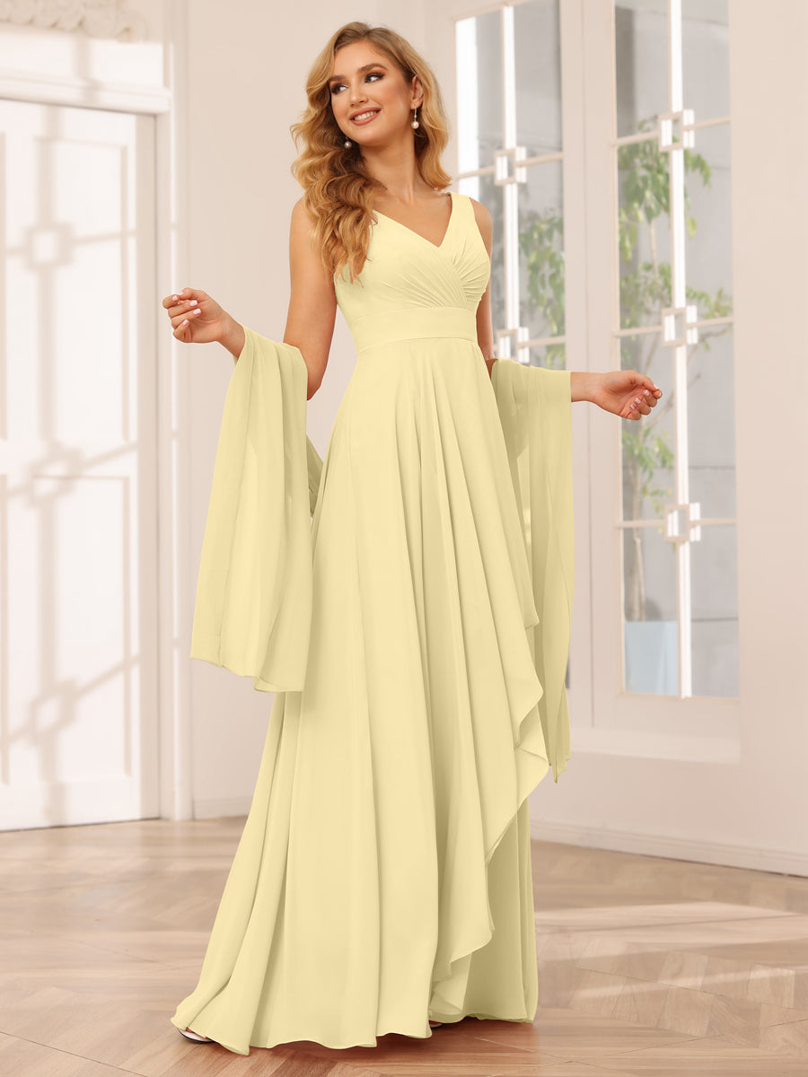 Vestidos de Dama de Honra Assimétricos Linha A/Princesa com Decote Em V e Babados