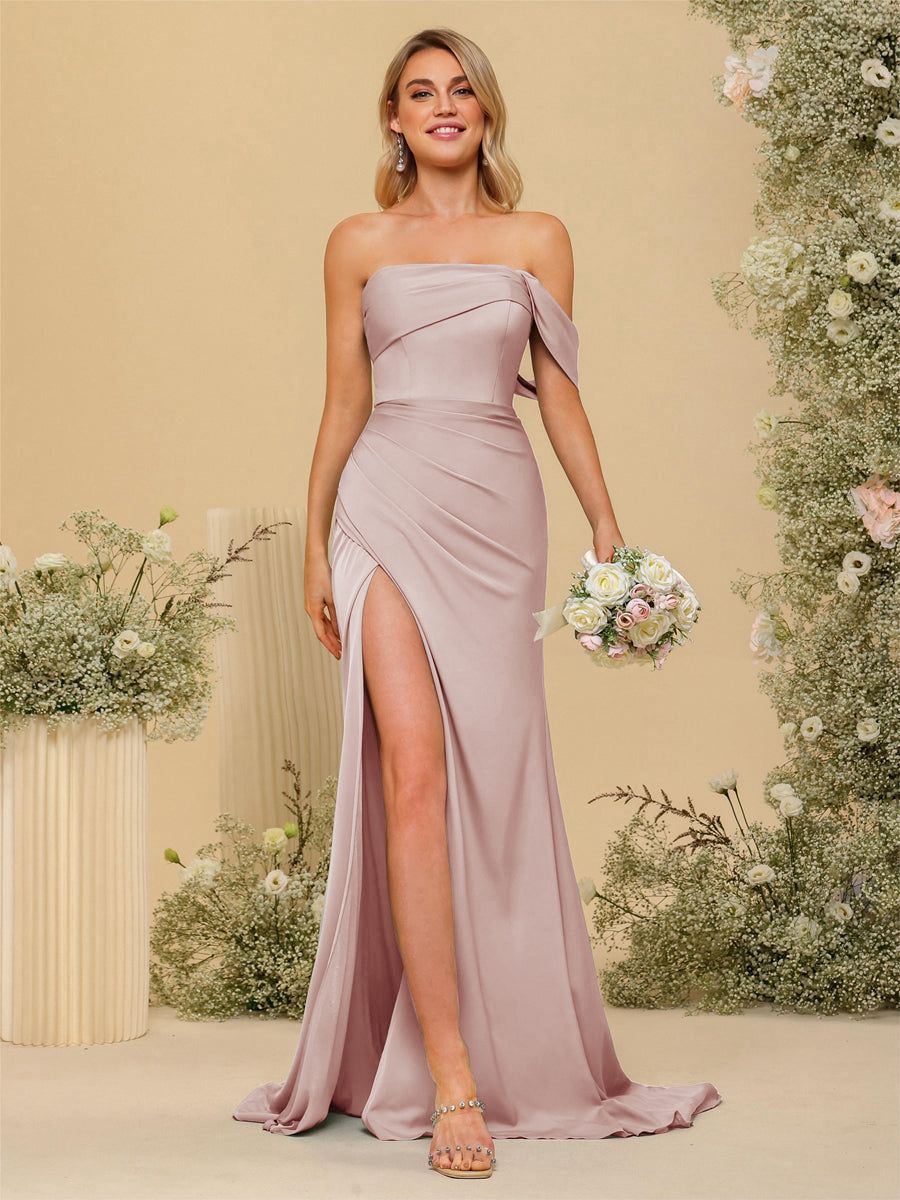 Vestidos Formais Longos com Bainha/Coluna Fora do Ombro e Laterais Divididas