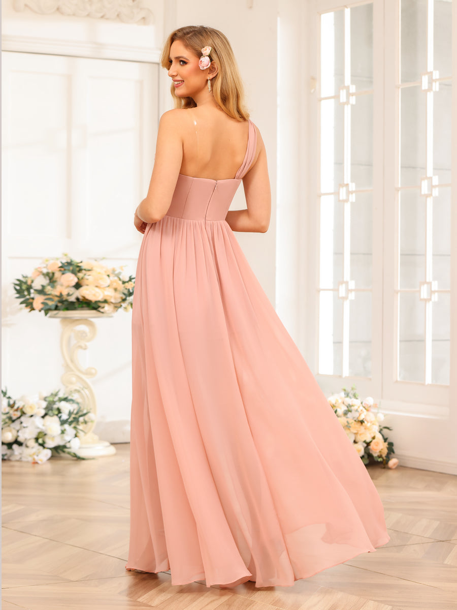 Vestidos Longos de Festa de Casamento com Um Ombro Só Corte A/Princesa e Lado Dividido