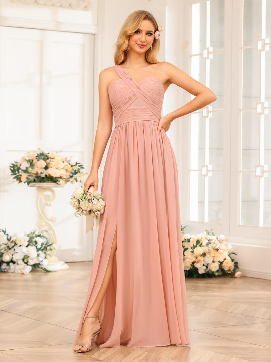 Vestidos Longos de Festa de Casamento com Um Ombro Só Corte A/Princesa e Lado Dividido