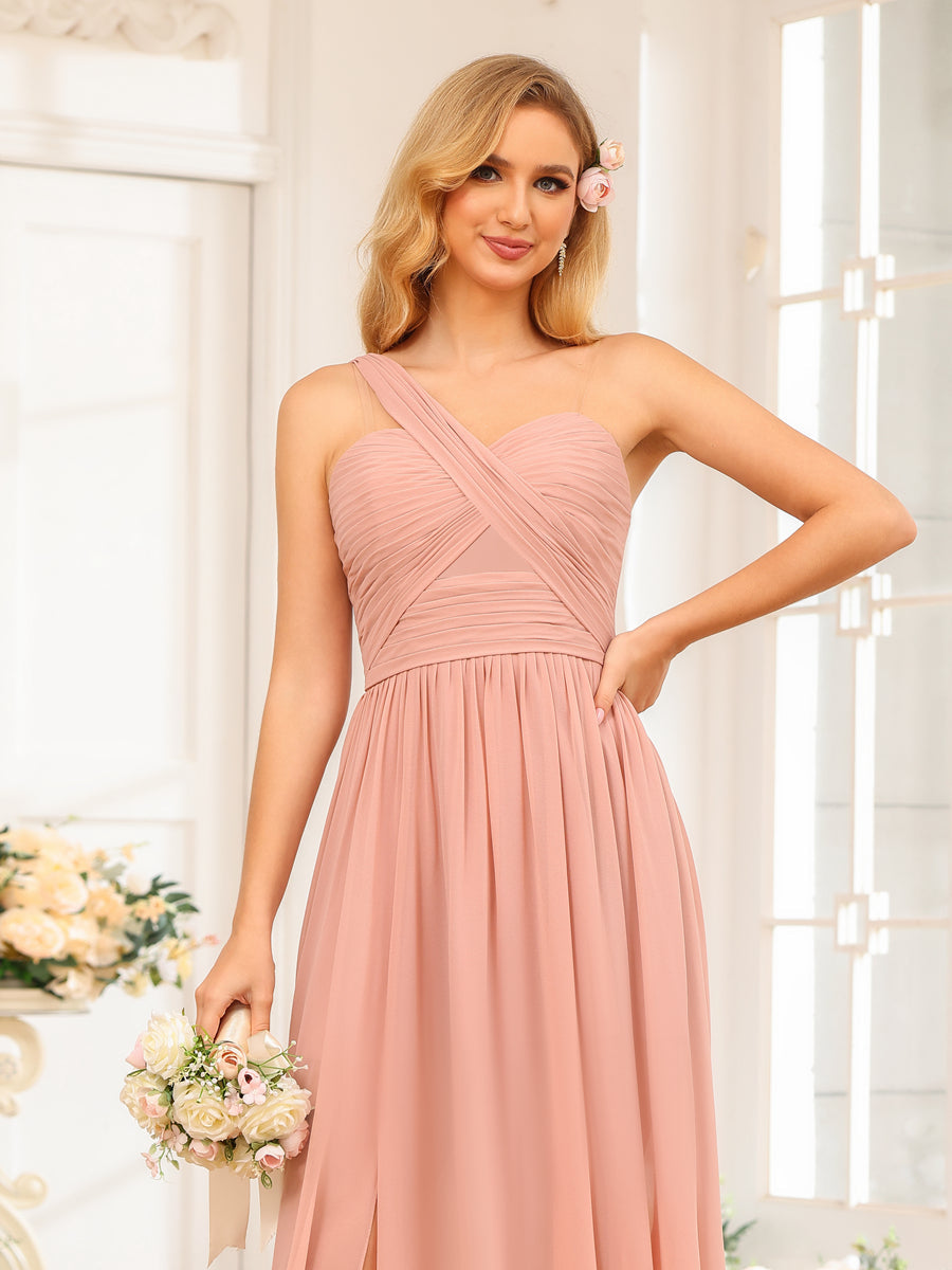 Vestidos Longos de Festa de Casamento com Um Ombro Só Corte A/Princesa e Lado Dividido