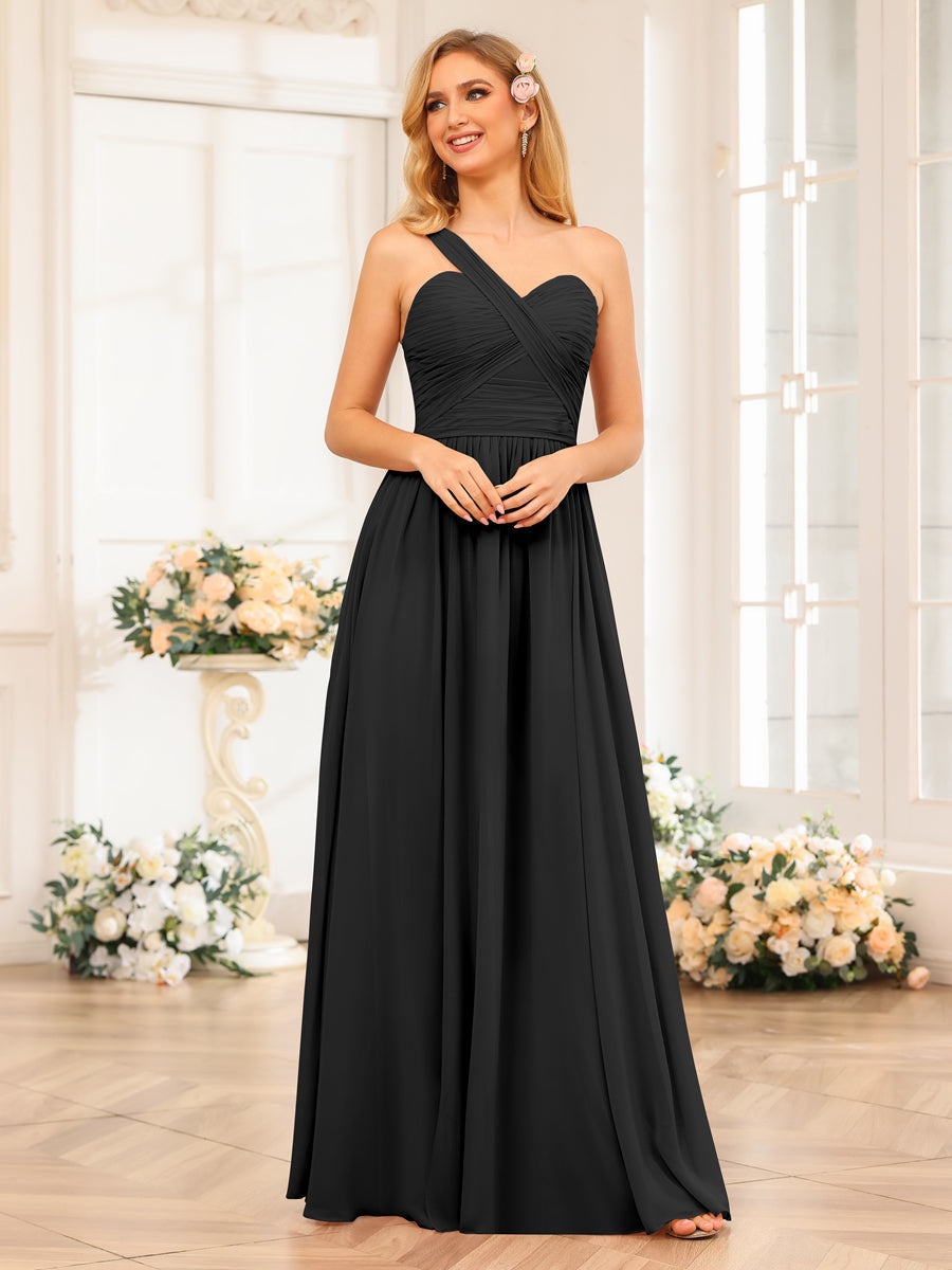 Vestidos Longos de Festa de Casamento com Um Ombro Só Corte A/Princesa e Lado Dividido