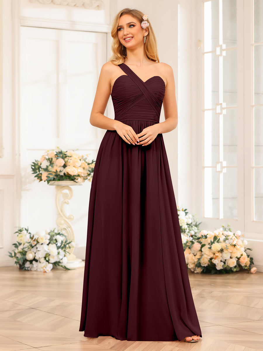 Vestidos Longos de Festa de Casamento com Um Ombro Só Corte A/Princesa e Lado Dividido