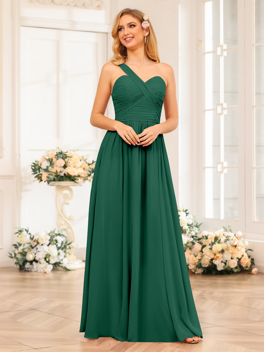 Vestidos Longos de Festa de Casamento com Um Ombro Só Corte A/Princesa e Lado Dividido